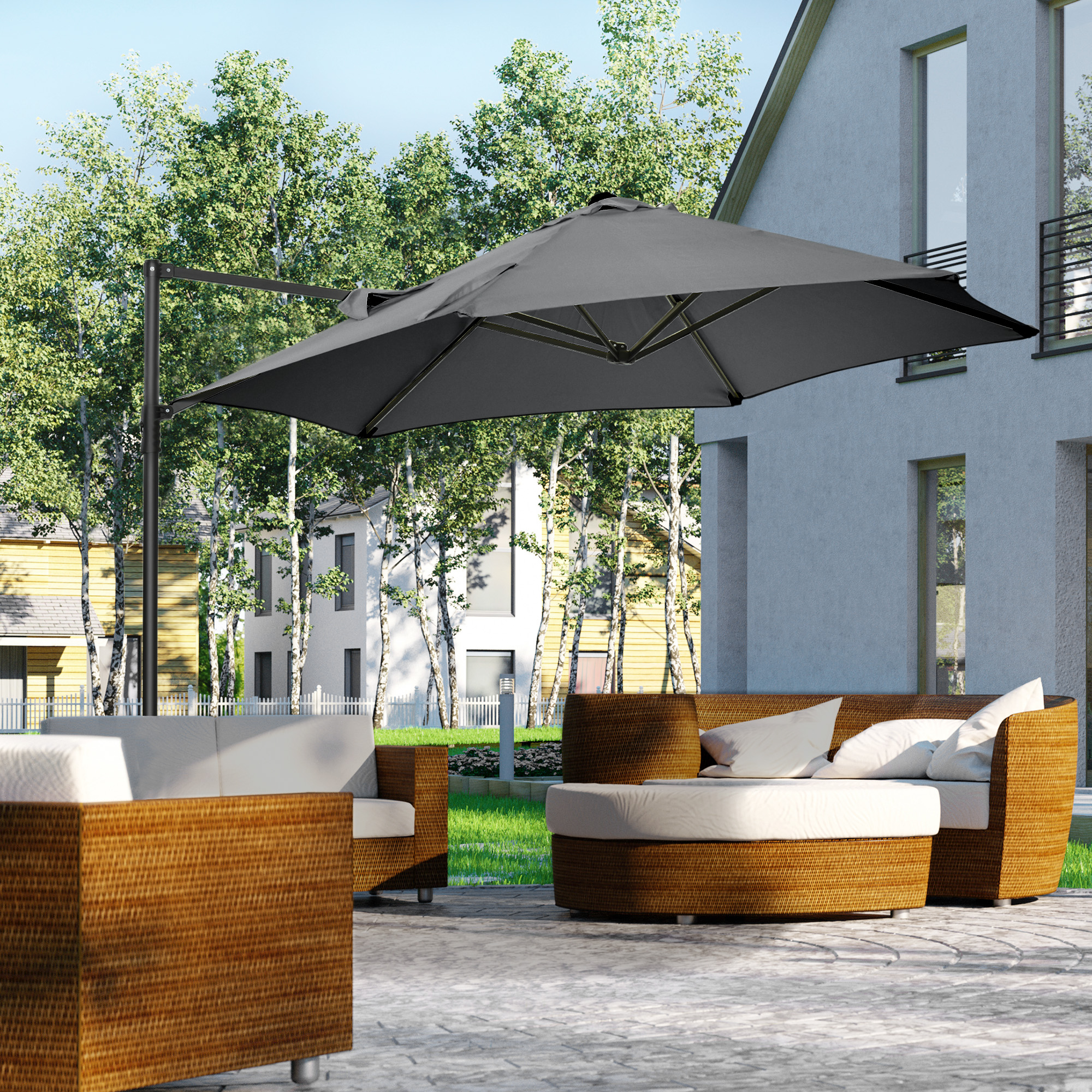 House with garden and terrace in the summer