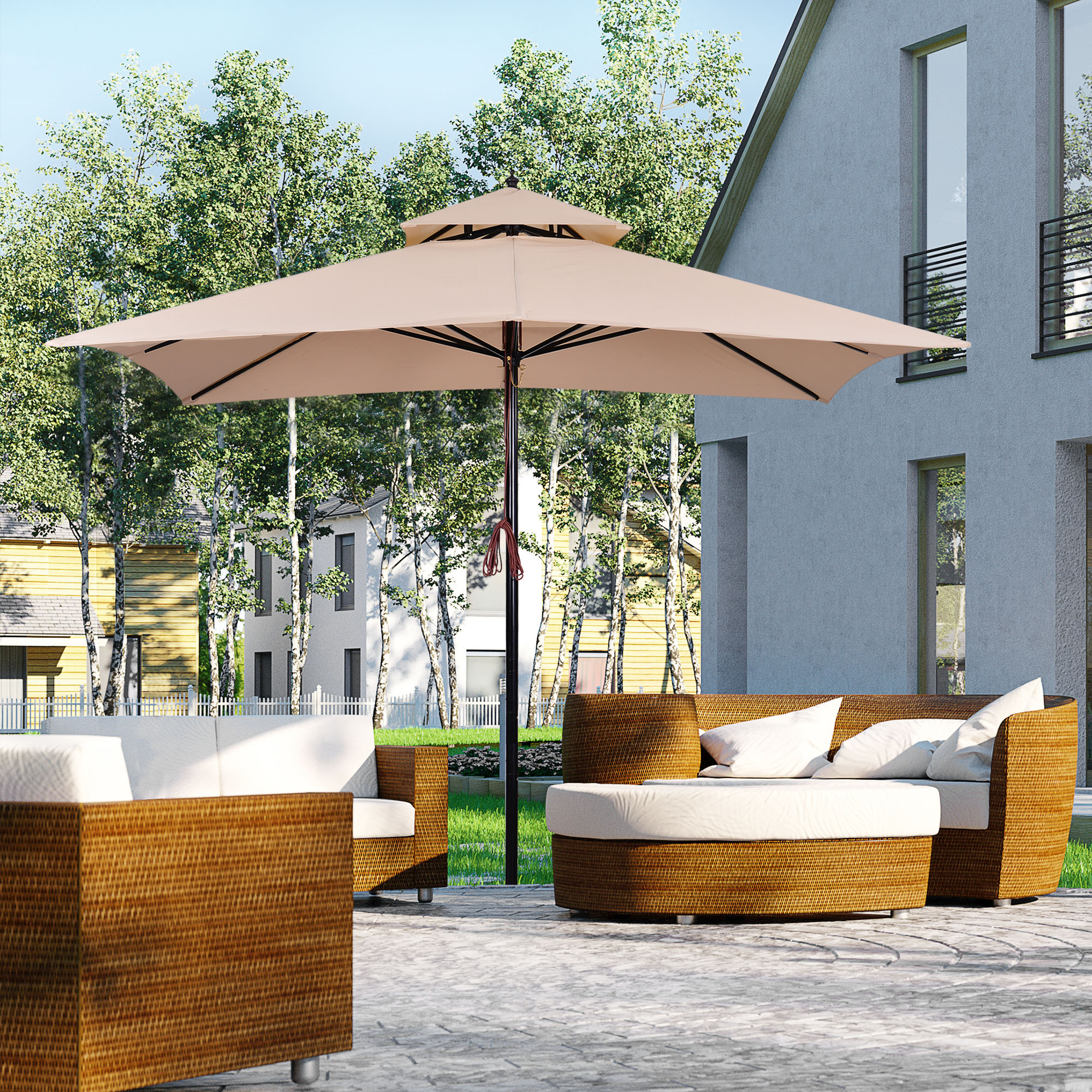 House with garden and terrace in the summer